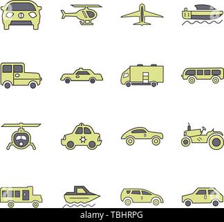 Transport thin line colorful icons set Stock Vector