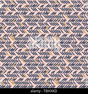 Herringbone stitches blue and pink hand drawn simple seamless texture. Sketched lines fashion ornament pattern for print and wallpaper. Stock Vector
