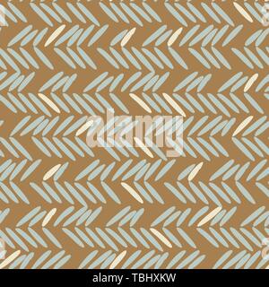 Herringbone blue and gold hand drawn simple seamless texture. Sketched lines fashion ornament pattern for print and wallpaper. Stock Vector