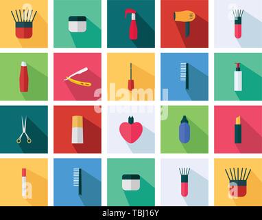 Set of cosmetics - beauty icons in flat design - Vector Stock Vector