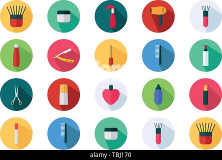 Set of cosmetics - beauty icons in flat design - Vector Stock Vector