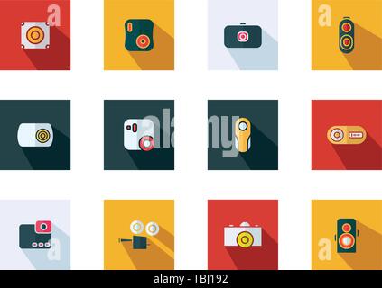 Camera flat icons set - Camera modern flat sign vector illustration collection - vector Stock Vector