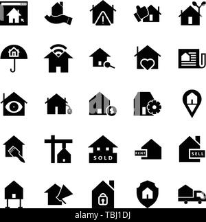 Real estate icons set - Glyph icon black Stock Vector