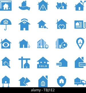 Real estate icons set - Glyph icon blue Stock Vector