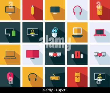 Computer sign icon set - Vector computer accessories flat icon Stock Vector