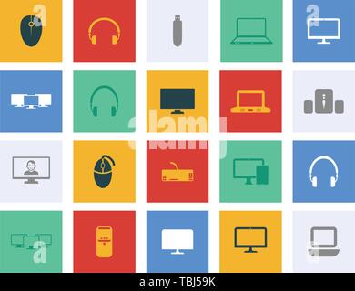 Computer sign icon set - Vector computer accessories flat icon Stock Vector