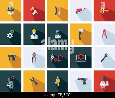 Engineering icons set - Flat vector illustration Stock Vector