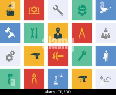 Engineering icons set - Flat vector illustration Stock Vector