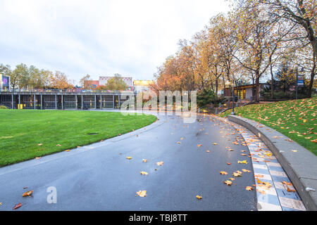 empty footpath in park near space needle in seattle Stock Photo