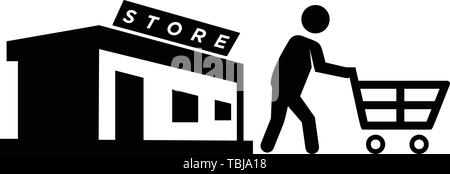 Return from the store - shopper men icon - black Stock Vector