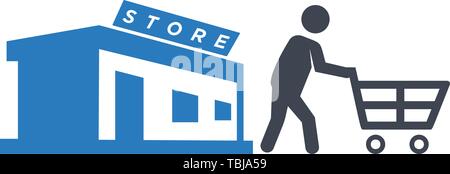 Return from the store - shopper men icon - blue Stock Vector