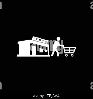 Return from the store - shopper men icon - white Stock Vector