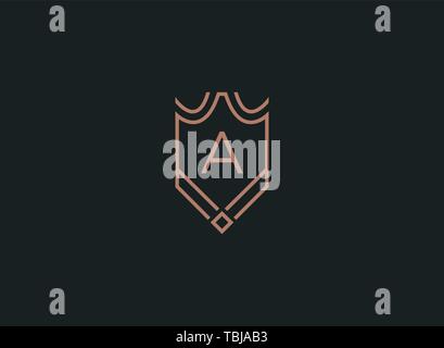 Premium linear shield monogram letter M logotype. Elegant crest leaf ...