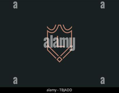 Luxury linear shield monogram letter L logo Stock Vector