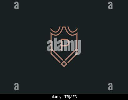 Luxury linear shield monogram letter P logo Stock Vector