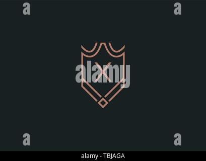 Luxury linear shield monogram letter X logo Stock Vector