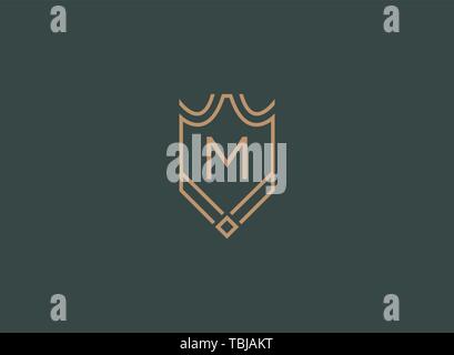 Luxury linear shield monogram letter M logo Stock Vector
