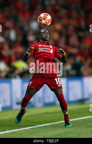 Madrid, Spain. 01st June, 2019. Sadio Mane of Liverpool during the UEFA Champions League Final match between Tottenham Hotspur and Liverpool at Wanda Metropolitano on June 1st 2019 in Madrid, Spain. (Photo by Daniel Chesterton/phcimages.com) Credit: PHC Images/Alamy Live News Stock Photo