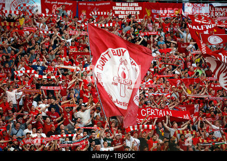 Madrid, Spain. 01st June, 2019. Supporters of Liverpool during the Final Round of the UEFA Champions League match between Tottenham Hotspur FC and Liverpool FC at Wanda Metropolitano Stadium in Madrid. Final Score: Tottenham Hotspur FC 0 - 2 Liverpool FC. Credit: SOPA Images Limited/Alamy Live News Stock Photo