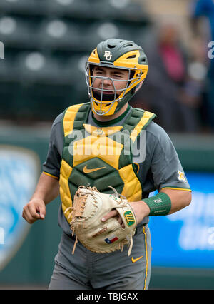 Los Angeles, CA, USA. 01st June, 2019. Baylor Bears catcher (23) Shea Langeliers during an NCAA regional game between the Baylor Bears and the Omaha Mavericks at Jackie Robinson Stadium in Los Angeles, California. Langeliers hit three homeruns and finished with an NCAA record 11 RBI's in Baylors Victory over Omaha 24-6. (Mandatory Credit: Juan Lainez/MarinMedia.org/Cal Sport Media) Credit: csm/Alamy Live News Stock Photo