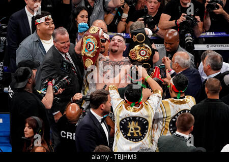 June 1, 2019, New York, U.S.: ANDY RUIZ celebrates after defeating Anthony Joshua in an IBF, WBA, WBO and IBO World Heavyweight Championship bout at Madison Square Garden in New York. Ruiz, the first boxer of Mexican descent to win a heavyweight title. Credit: Joel Plummer/ZUMA Wire/Alamy Live News Stock Photo