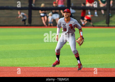 Louisville, KY, USA. 31st May, 2019. UIC's Ryan Lin-Peistrup during an NCAA Baseball Regional at Jim Patterson Stadium in Louisville, KY. Kevin Schultz/CSM/Alamy Live News Stock Photo