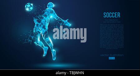 Abstract soccer player, footballer from particles on blue background. All elements on a separate layers, color can be changed to any other. Low poly n Stock Vector