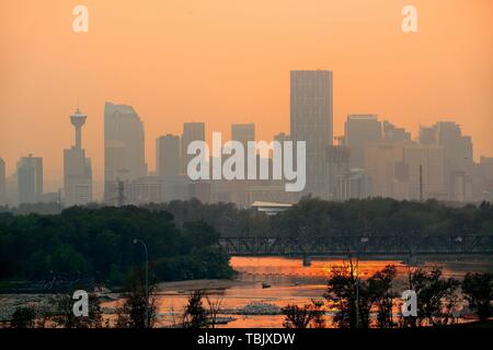 Calgary skyline silhouette in Alberta, Canada. Stock Photo