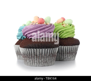 Sweet Easter cupcakes on white background Stock Photo