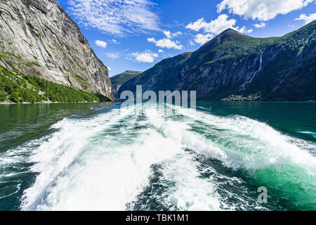 Cruising on the Geirangerfjord is one of the most popular tourists activities in Norway Stock Photo