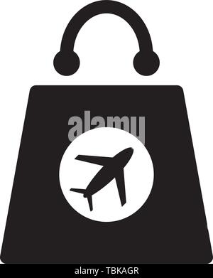 Duty-free purchase glyph icon. Shopping bag with an airplane - Vector illustration black Stock Vector