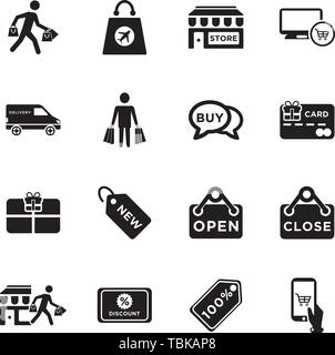 Shopping Icons Set - Shopping and e-commerce icons vector illustration set black Stock Vector