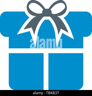 Glyph style gift box icon blue Stock Vector