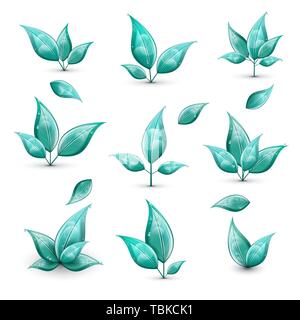Collection of green leaves isolated on white Stock Vector Image & Art ...