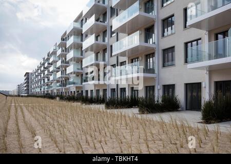 Renovated block of houses, former KdF seaside resort, Prora, Binz, Insel Rugen, Mecklenburg-Western Pomerania, Germany Stock Photo