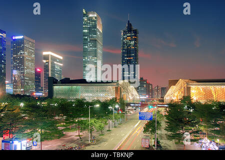 Night view around Shenzhen Library and Concert Hall Stock Photo