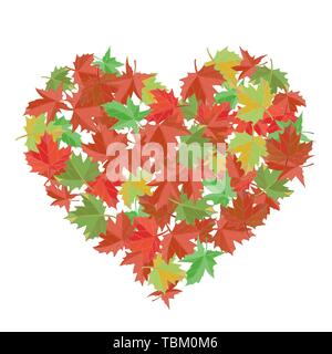 Maple leaves in the shape of heart. Vector illustration. I love autumn. Greeting card. Stock Vector