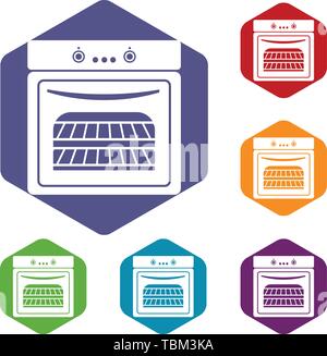 Kitchen stove icons vector hexahedron Stock Vector