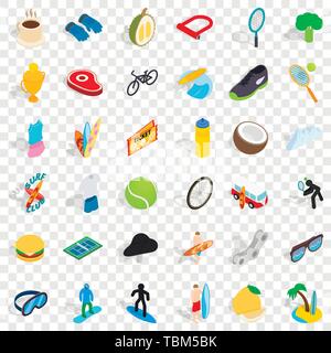 Surfing icons set, isometric style Stock Vector