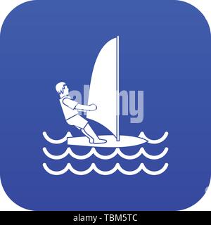 Man on windsurf icon digital blue Stock Vector