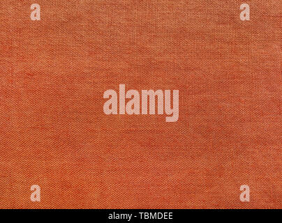 Bright red, orange, coral linen cotton fabric texture, canvas background. Top view, close up. Stock Photo