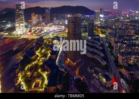 Night view of the sea world in Shekou, Shenzhen Stock Photo