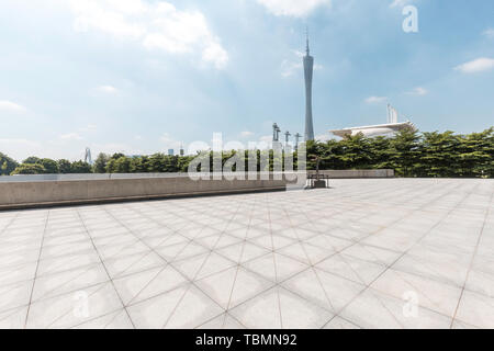 landmark guangzhou tower from empty floor Stock Photo