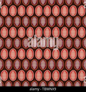 Abstract seamless vector pattern with striped oval shapes on a brown background. Aboriginal color pattern. Australian motive. Simple graphic print. Stock Vector
