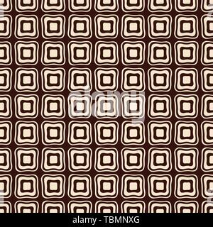 Abstract seamless geometric pattern of smooth beige squares on dark brown background. Aboriginal style. Doodle sketch style. Fashion pattern. Stock Vector