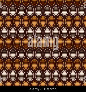 Abstract seamless vector pattern with beige and yellow striped oval shapes on a brown background. Aboriginal color pattern. Australian motive. Simple. Stock Vector
