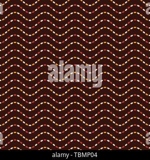 Abstract seamless geometric pattern of horizontal dotted wavy color lines, smooth bends on brown background. Simple texture. Fashion pattern. Stock Vector