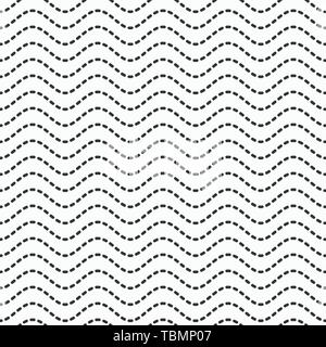 Abstract seamless geometric pattern of horizontal dotted wavy lines, smooth bends. Simple monochrome black & white texture. Fashion pattern. Stock Vector