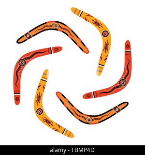 Set of boomerangs isolated on white background. Tribal style. Australian style. Vector colorful illustration. Stock Vector