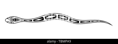 Snake. Aboriginal art style. Tatoo. Black and white logo. Vector monochrome illustration isolated on white background. Stock Vector